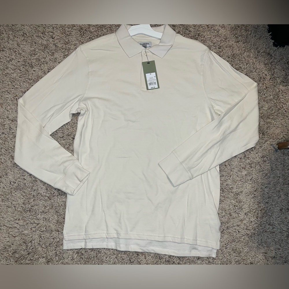 New men’s medium collared, long sleeve cream colored polo